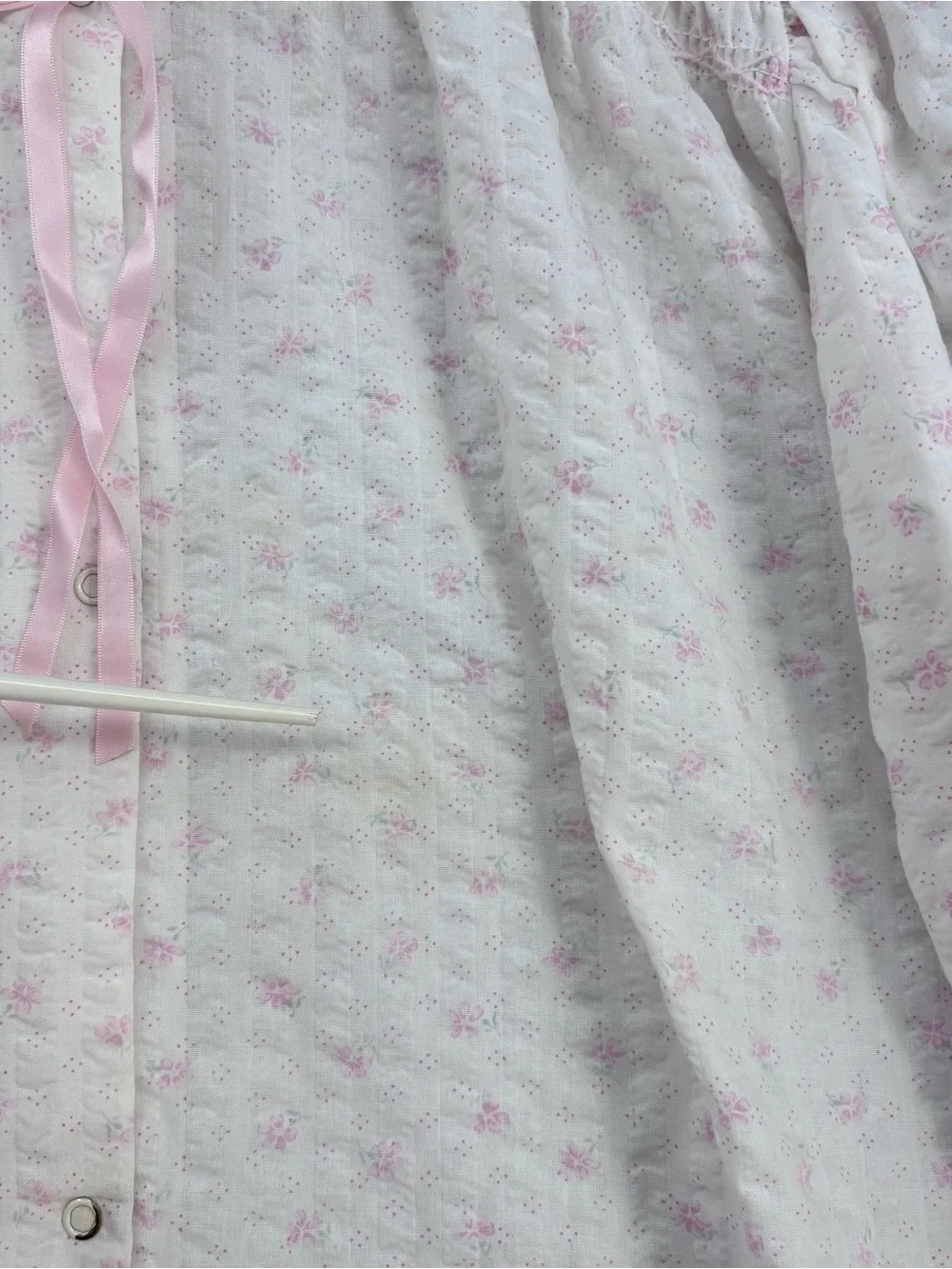 VTG Miss Elaine Grandmacore White Pink Floral Seersucker Nightgown Womens L